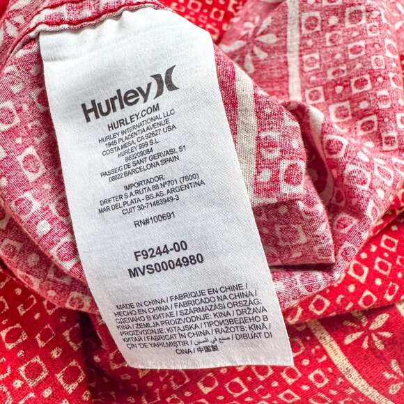 Hurley Shirt Mens XXL Red Floral Tropical Hawaiian Camp Casual Outdoor Preppy - Picture 9 of 12